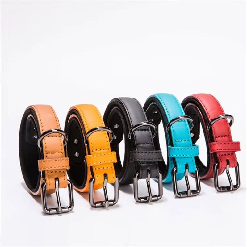 Rolled Leather Dog Collar Soft Durable Real Cow Leather Dogs Picture Solid High Quality, OEM Custom Pet Collar Leather Laser