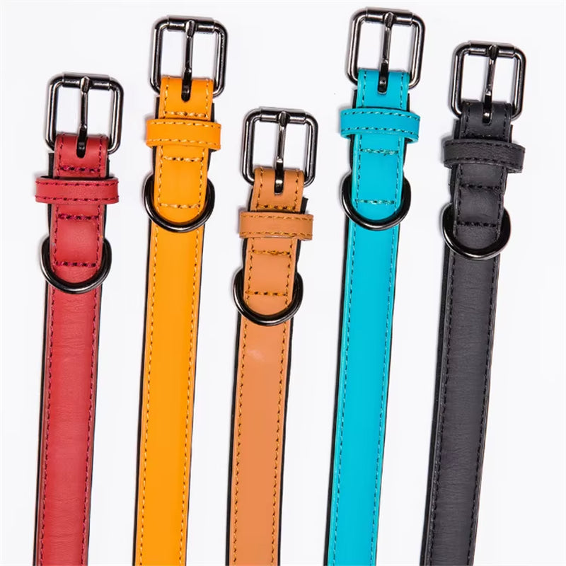 Rolled Leather Dog Collar Soft Durable Real Cow Leather Dogs Picture Solid High Quality, OEM Custom Pet Collar Leather Laser