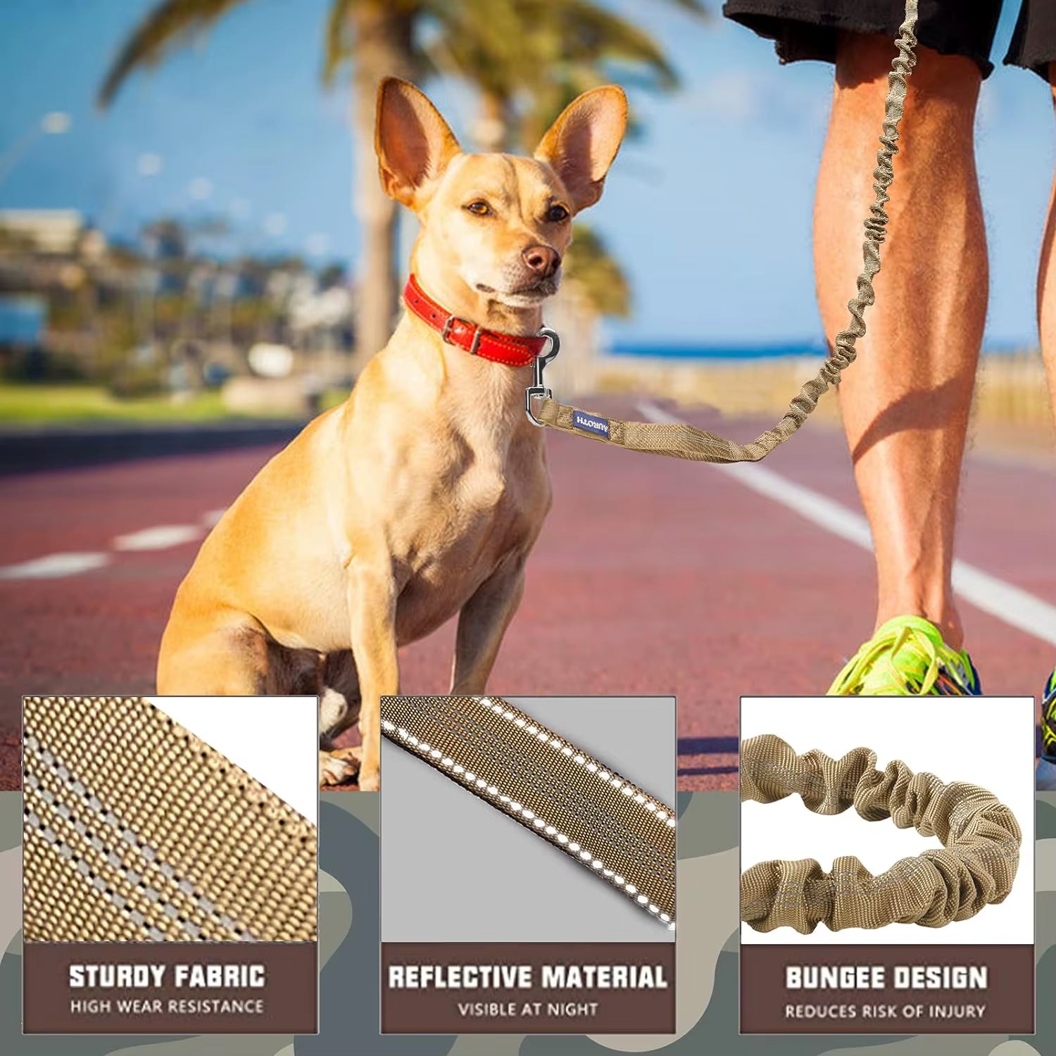 Shock Absorbing Reflective Dog Lead with Built in Car Seatbelt
