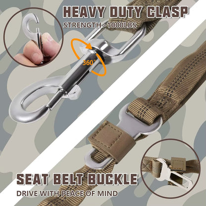 Shock Absorbing Reflective Dog Lead with Built in Car Seatbelt