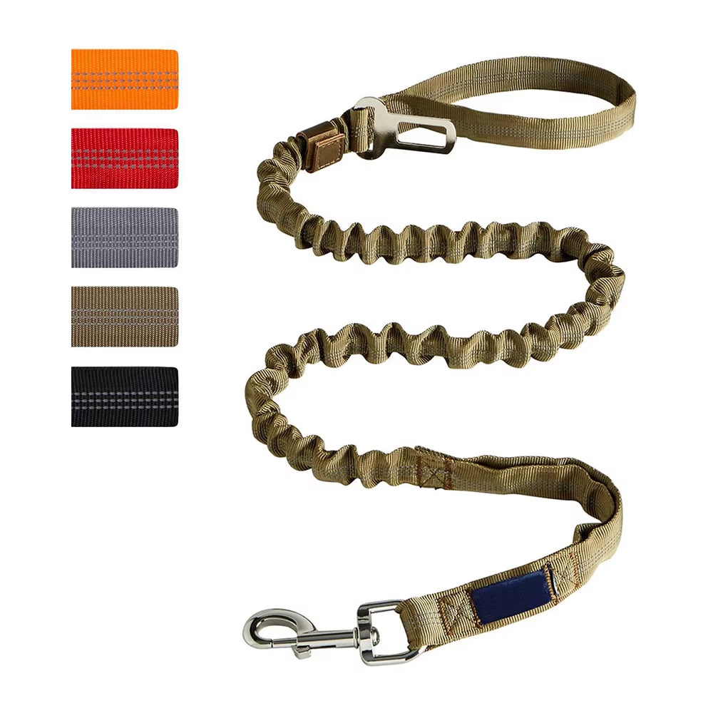 Shock Absorbing Reflective Dog Lead with Built in Car Seatbelt