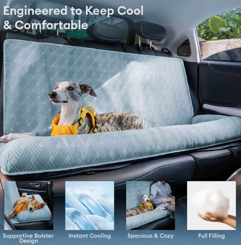 Cool Touch Dog Car Bed with Cooling Mat Technology 