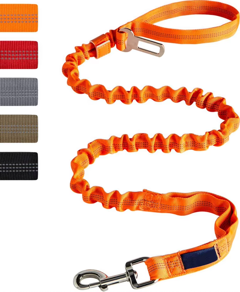 Shock Absorbing Reflective Dog Lead with Built in Car Seatbelt