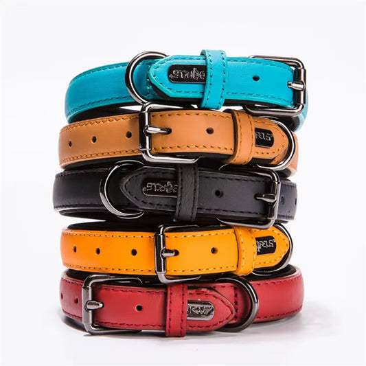 Rolled Leather Dog Collar Soft Durable Real Cow Leather Dogs Picture Solid High Quality, OEM Custom Pet Collar Leather Laser