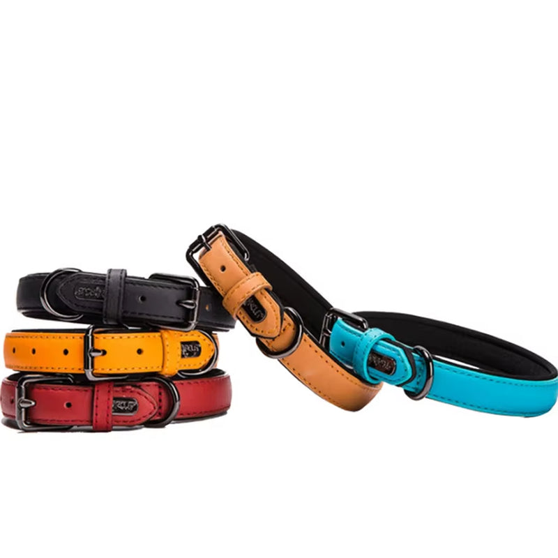 Rolled Leather Dog Collar Soft Durable Real Cow Leather Dogs Picture Solid High Quality, OEM Custom Pet Collar Leather Laser